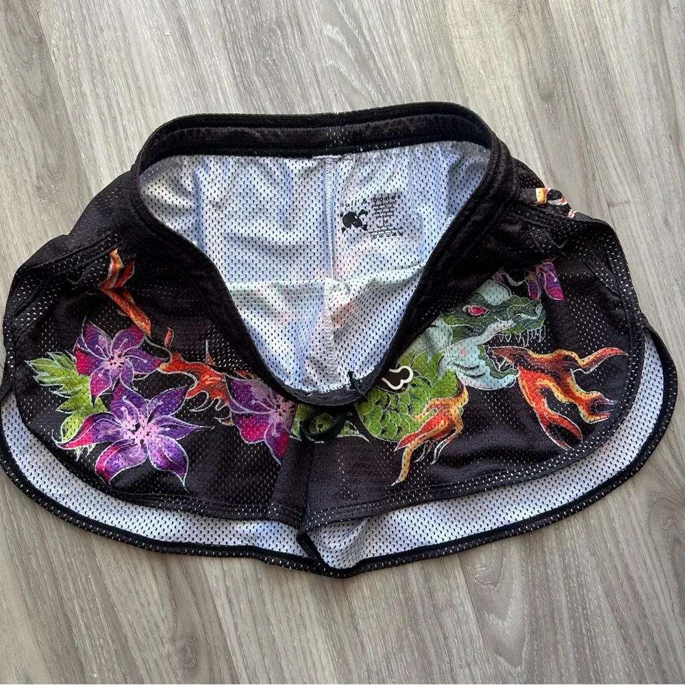 Skull & Bones | Hand Painted Mesh Shorts in Black (Medium)